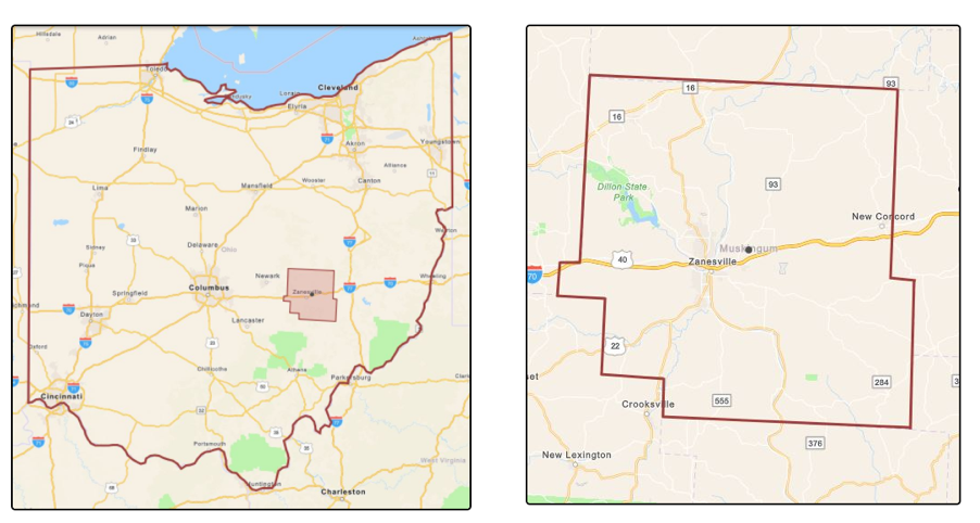 map of zanesville muskingum county