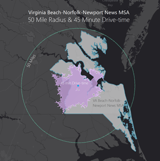 Map: Drive-Time vs 50 Mile Radius