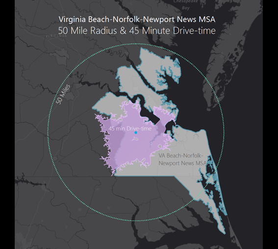 Virginia Beach-Norfolk-Newport News MSA - 50 Mile Radius & 45 Min Drive-Time