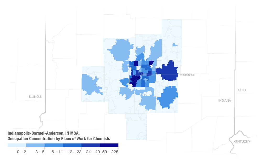 Indianapolis-Carmel-Anderson, IN MSA, Occupation Concentration by Place of Work for Chemists