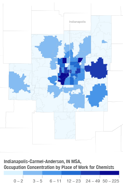 Indianapolis-Carmel-Anderson, IN MSA, Occupation Concentration by Place of Work for Chemists