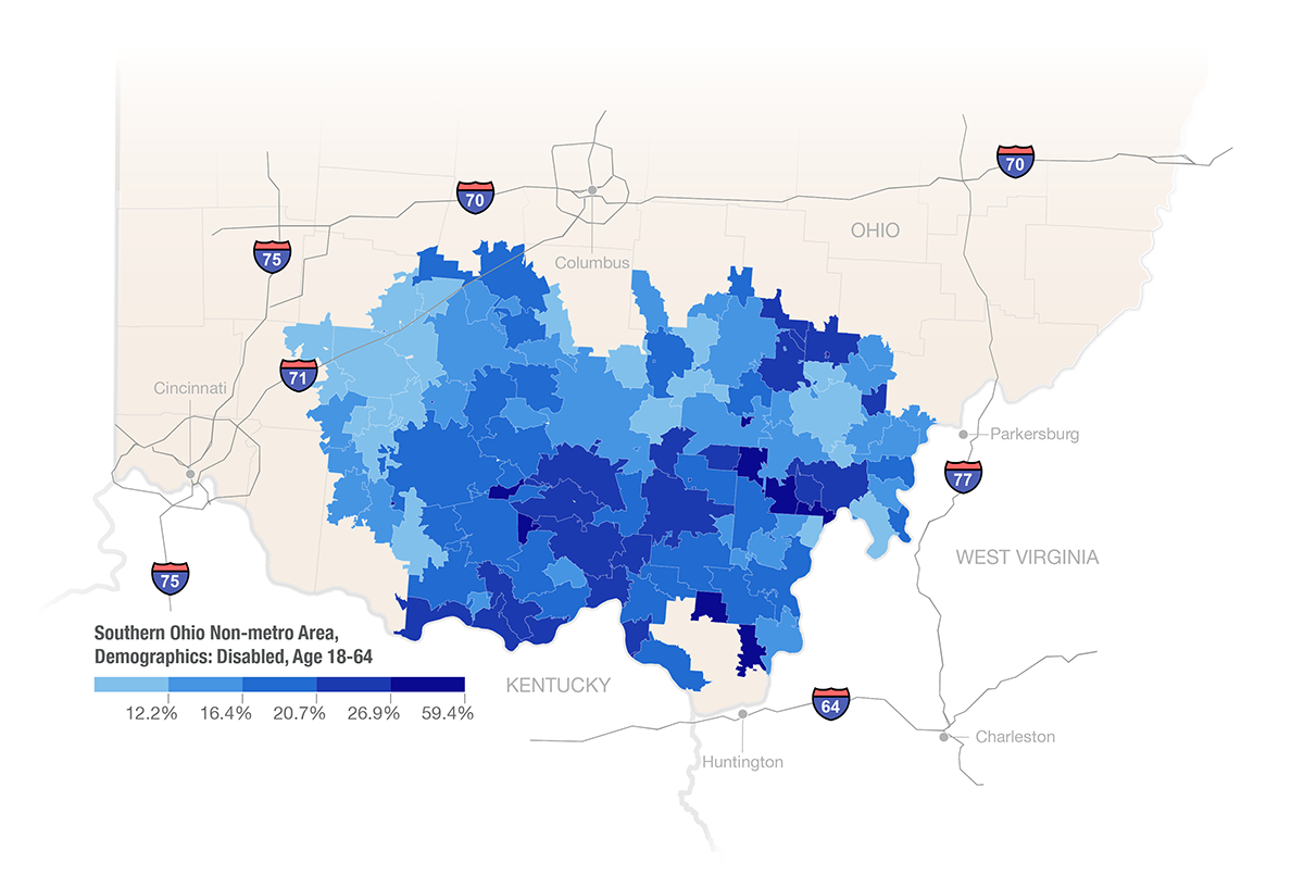 Southern Ohio Non-Metro Area, Demographics: Disabled Age 18-64